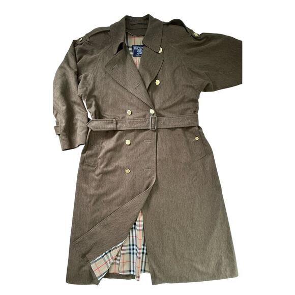 Vintage BURBERRY Heritage Trench Coat Size 10 L Signature Check Green Brown - Picture 4 of 15